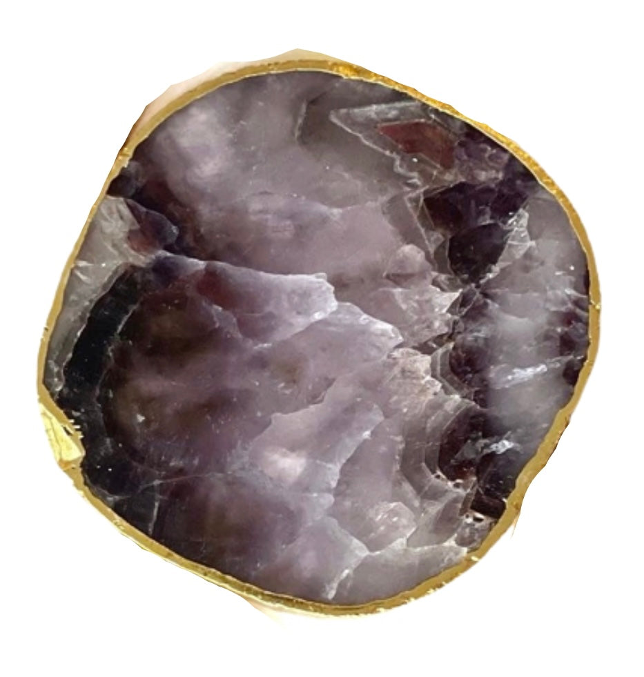 Gold Trim Fine Polished Amethyst Coasters - Set 2