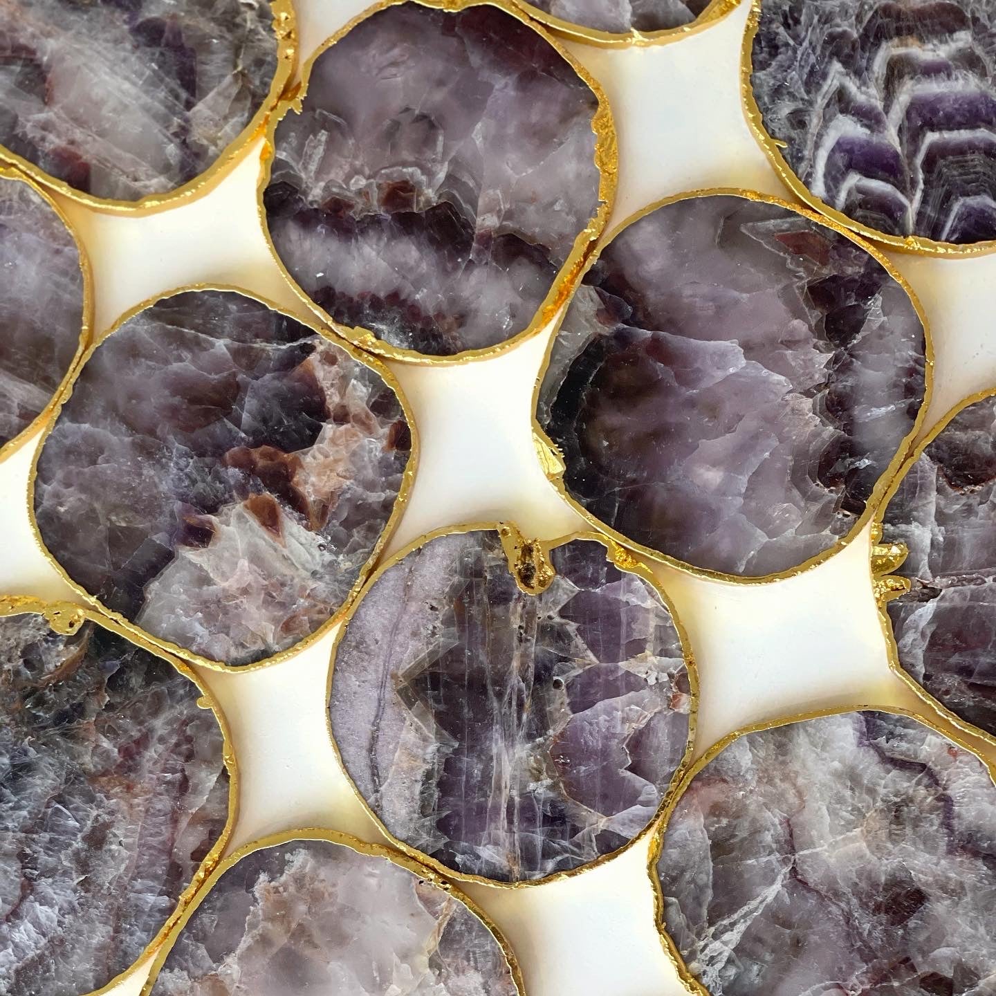 Gold Trim Fine Polished Amethyst Coasters - Set 2
