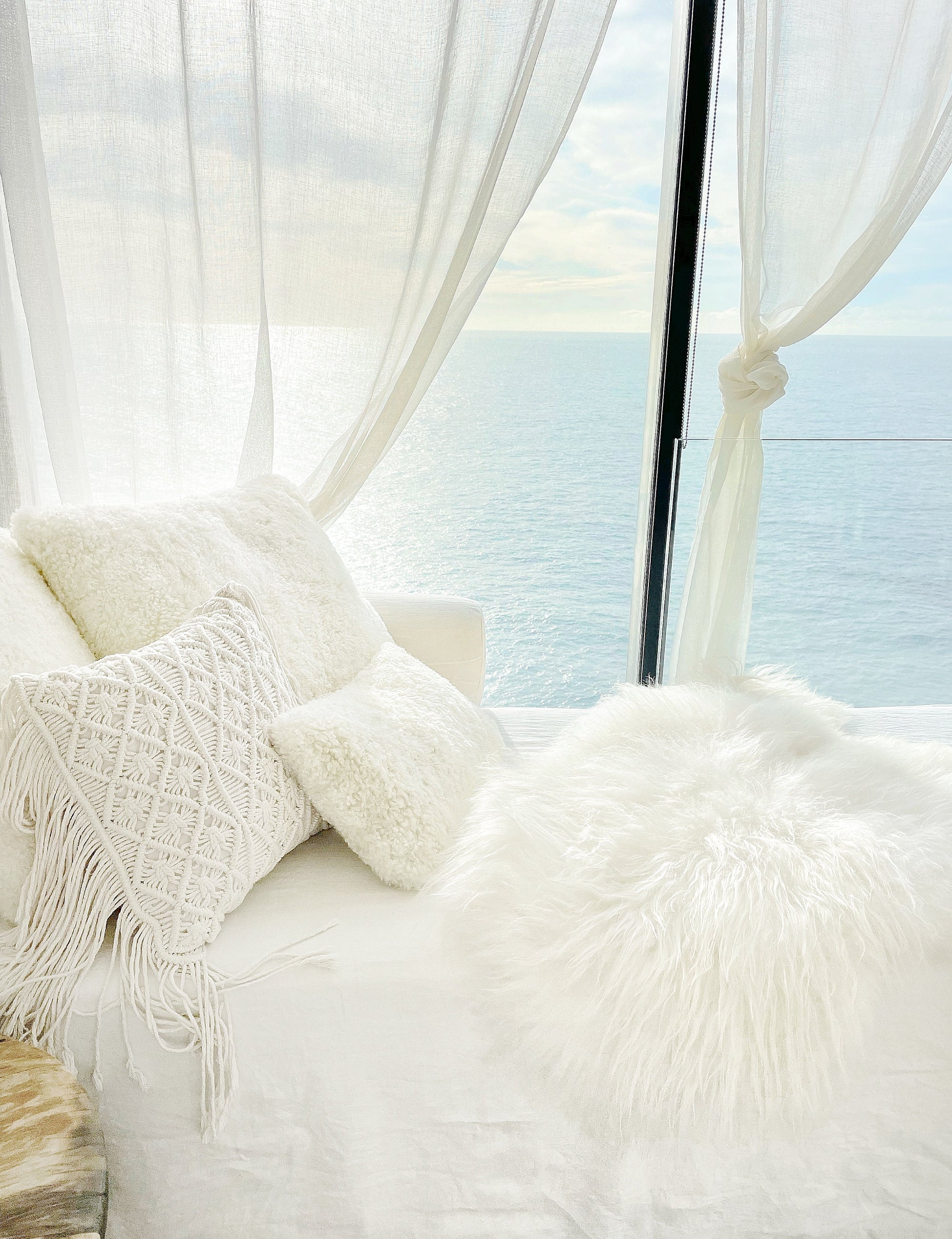 Australian Shearling Sheepskin Cushions Square in 2 sizes - Natural White