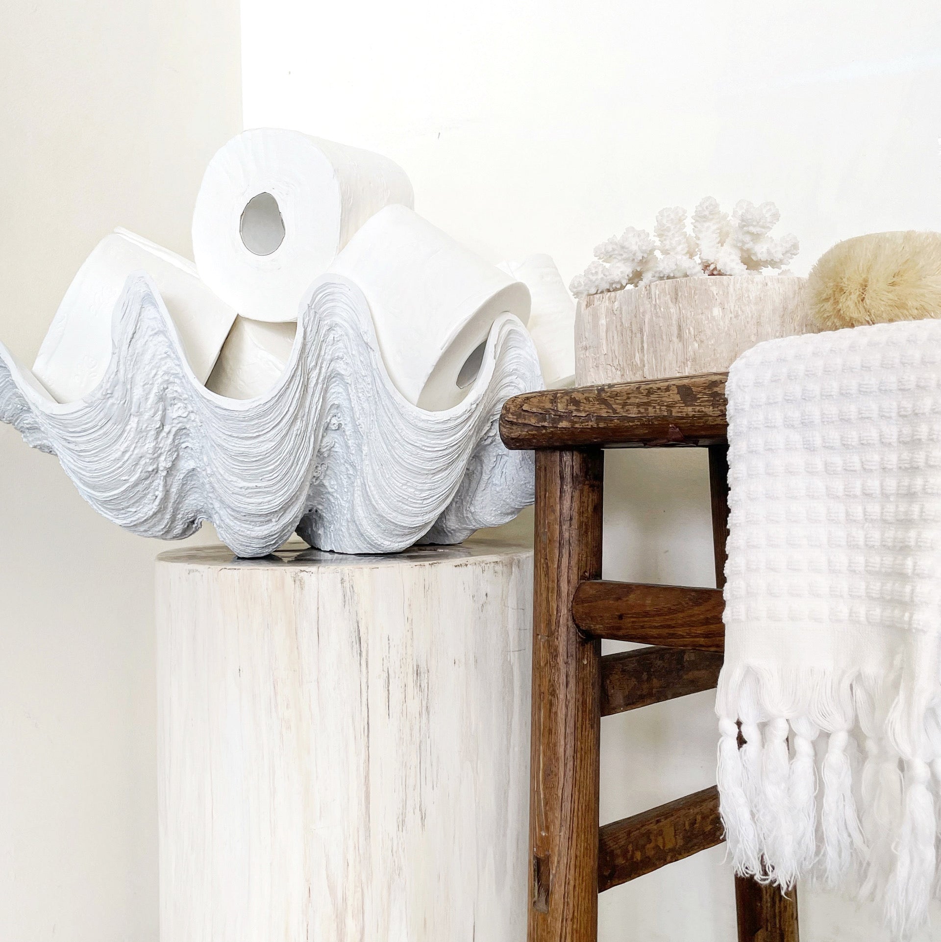 Resin Faux Giant Clamshell White 52 CM