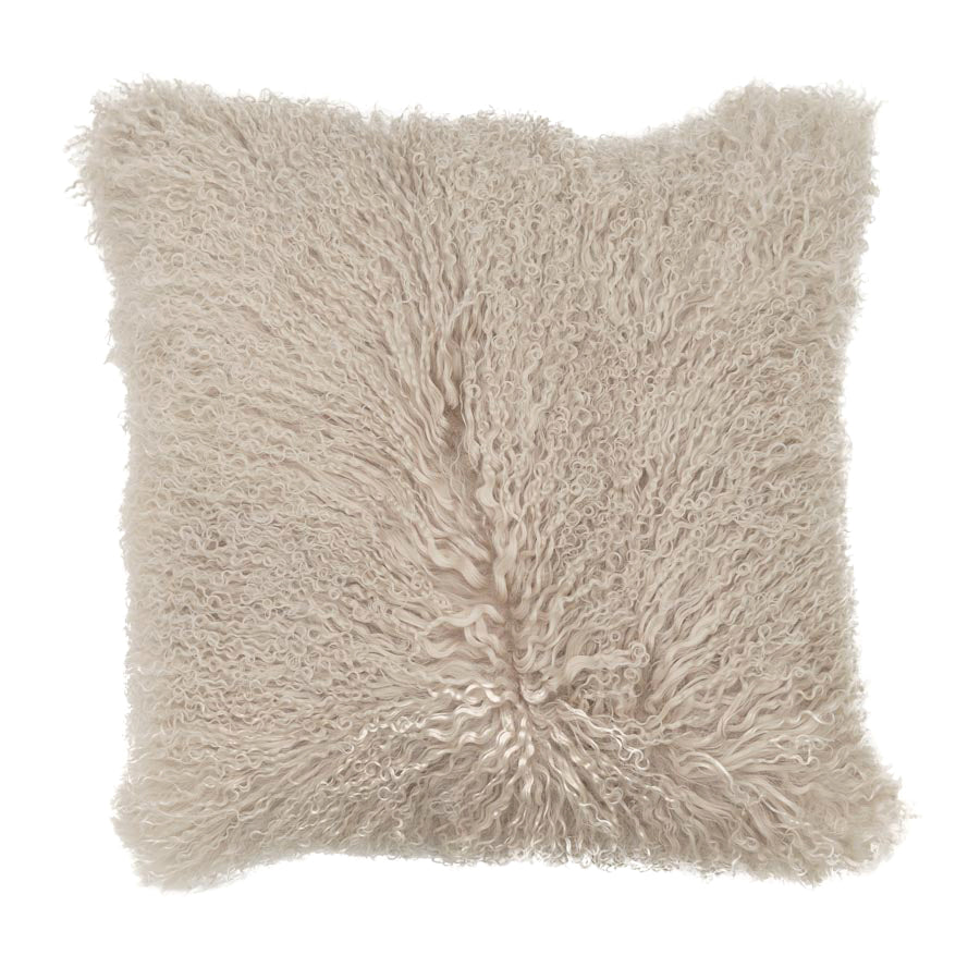 Real Tibetan Fur Mongolian Lambskin Sheepskin Cushion - Fawn