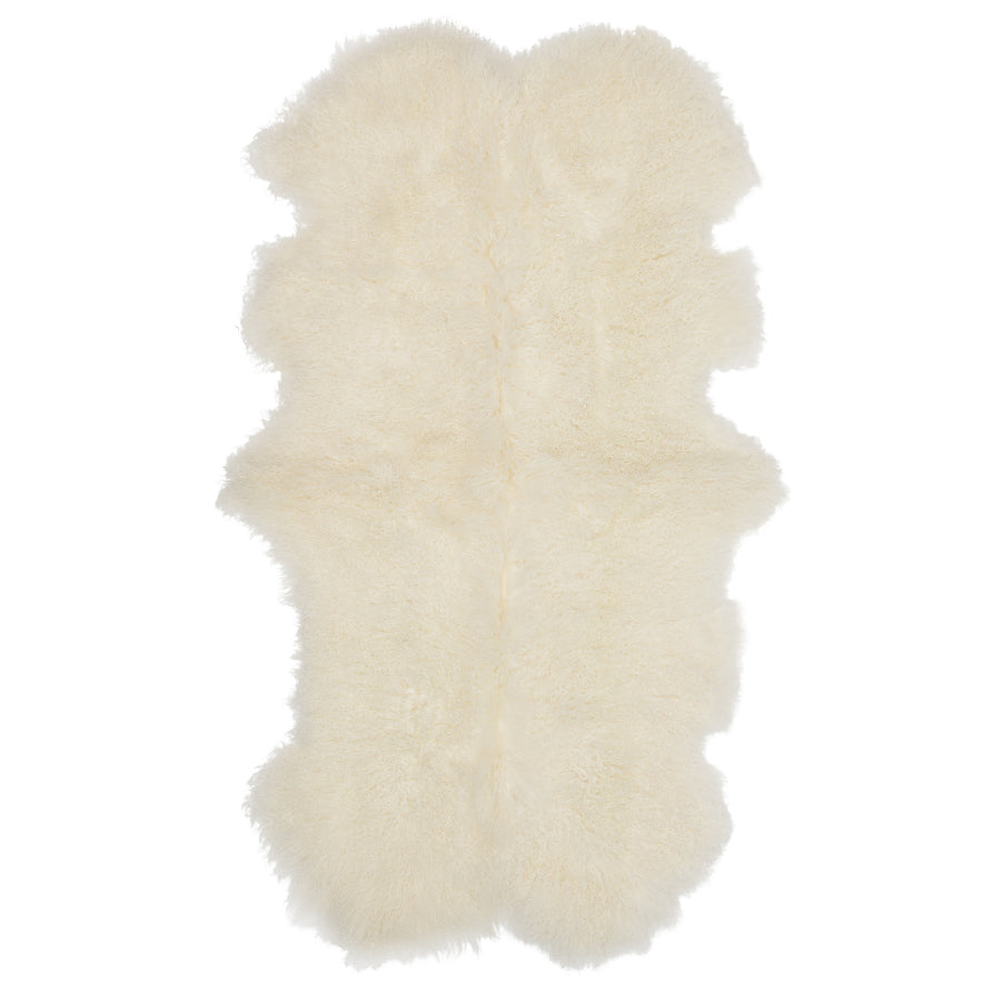Real Tibetan Fur Mongolian Lambskin Sheepskin - Large Throw Floor Area Rug - Ivory