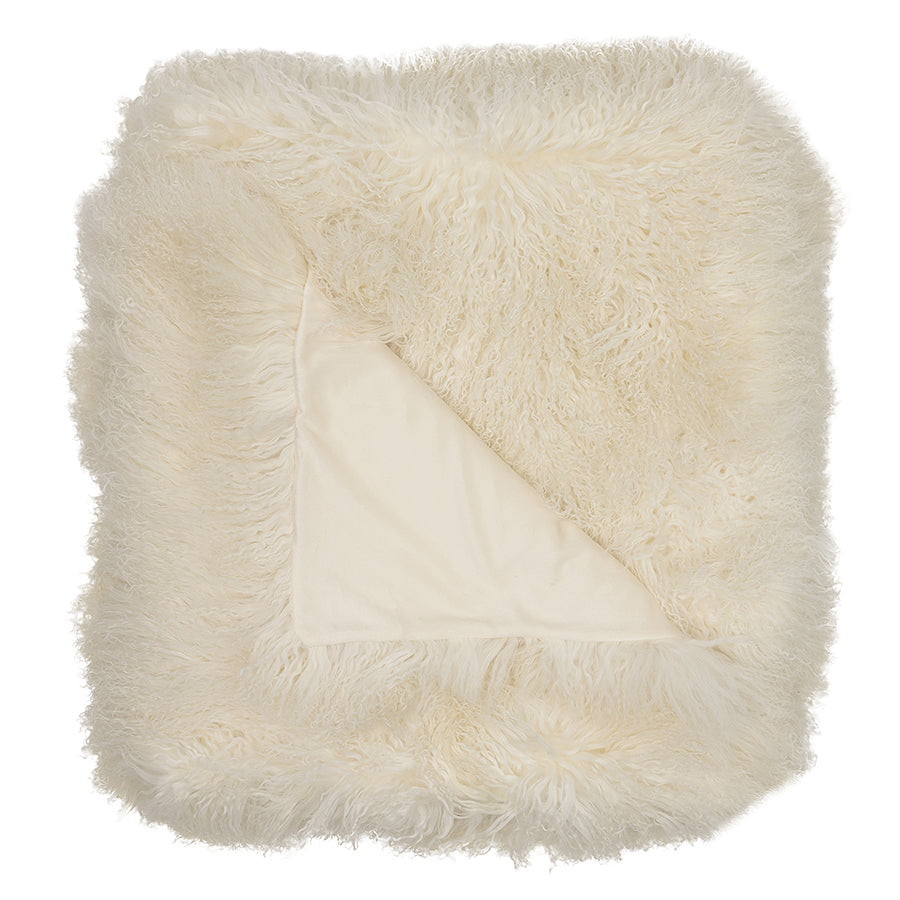 Real Tibetan Fur Mongolian Lambskin Sheepskin Throw Rug Blanket Ivory