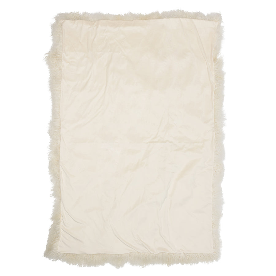 Real Tibetan Fur Mongolian Lambskin Sheepskin Throw Rug Blanket Ivory