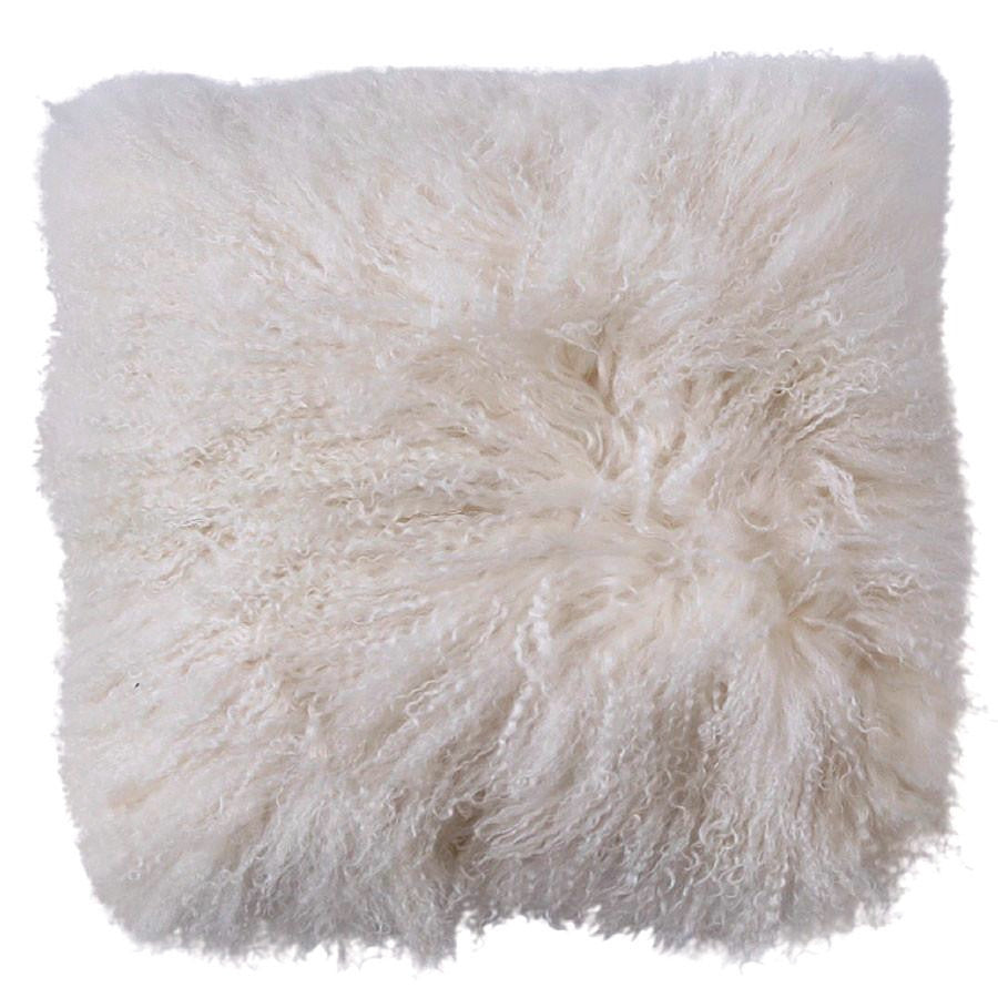 Real Tibetan Fur Mongolian Lambskin Sheepskin Cushion - Ivory